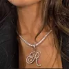 Flatfoosie mode A-Z Cursive lettre cristal chaîne collier pour les femmes Bling glacé pendentif Initial collier Hip Hop bijoux L242313