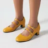 Модельные туфли, модные женские туфли Мэри Джейн Gril, милые туфли на среднем каблуке с круглым носком, весна-осень 2024, туфли-лодочки с двойной пряжкой и ремешком, большие размеры 34-43