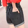 Women's Shorts Summer Denim Shorts New Womens Black S-5XL Pleated White Blue High Waist Shorts Womens Stretch Short Jeans ZMZBCH Plus SizeL24313