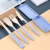 Dinnerware Sets Wheat Straw Tableware Set Portable Removable Combination Knife Fork Spoon Chopsticks Outdoor Folding Flatware 4pcs