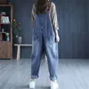 Jumpsuit Women Jeans Rompers Retro Big Pocket Loose Denim Overall Fashion Large Size Wide Ben Pants Drop 240229