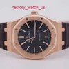 Lastest AP Watch Calender Watch Royal Oak 15400or Mens Watch Rose Gold Black Face Automatisk mekanisk schweizisk berömd affärsklänningsklockor Lyxig sportdiameter