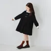 Flickaklänningar lyxkvalitet Fall Teen Girls Corduroy Autumn Winter Clothes Elegant Cotton Child Dress Long Sleeve Navy Blue