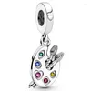 Pierres précieuses en vrac bricolage charme palette d'artiste château mon animal de compagnie chat chien luciole bougie pendentif 925 en argent sterling perle ajustement bracelet de mode