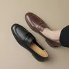 Sıradan Ayakkabı Kadın Orijinal Deri Yuvarlak Toe Düz Loafers Kısa Topuklu Bayanlar Sonbahar Moda Moccasin Kahverengi Siyah Plus Boyut 41
