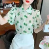 Kvinnors blusar Fashion Green Dot Print Kortärmad Chiffon Shirt Summer Top 2024 Design Sense Sweet Printed Tops