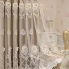 Rideaux Luxe européen 3D fleur corde brodé Double couche rideaux salon chambre en relief haute rideaux occultants ZH586