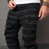 Мужские стильные рваные джинсы с нашивками, мужские свободные прямые однотонные повседневные джинсовые брюки 230226