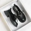 Dress Shoes 2024 Autumn Women's Black Leather British Style Fashion Lace Design Low Heels Party And Work Wear Ladies Casual Loafer