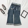 تصميم أزياء الشارع الخام حافة الجينز جينز النساء الكوريين خمر نحيل Vaqueros عرضية عالية الخصر سراويل الجينز بيلبوتومس 240307