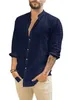 Men's Casual Shirts Linen Standing Collar Long Sleeved