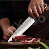 Knives 18pcs Kitchen Knife Set Hammered Meat Cleaver Stainless Steel Slicing Knife Skinning Cleaver Colored Wooden Handle BBQ Tools