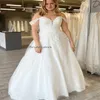 Fantaisie grande taille robe de mariée épaules dénudées dentelle une ligne pays robes de mariée élégant corset balayage train civil jardin robe de mariée 2024 robes de novia