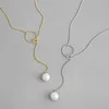 Ciondoli LouLeur Collana lunga in vero argento sterling 925 Elegante cerchio geometrico Ciondolo con perla Festa per gioielli di moda da donna