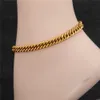 Tobillera de color dorado con cadena de eslabones cubanos de 7 mm de ancho, pulsera de tobillo gruesa de 9, 10 y 11 pulgadas para mujeres y hombres, resistente al agua 240227