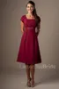 Dark Red Short Modest Bridesmaid Dresses With Short Sleeves Chiffon Beach Brides Maid Dresses Cheap Informal Wedding Party Dresses8983425