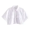 Blouses pour femmes TRAFZA été décontracté solide en vrac Super hauts courts femme mode Streetwear col rabattu manches poches chemises Mujer