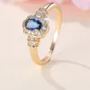 Кольца кластера, маленькие овальные обручальные кольца с королевским синим камнем, цвет античного золота, винтажный циркон, штабелирование, помолвка, ювелирные изделия для женщин, CZ