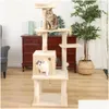 Когтеточки для кошачьей мебели Доставка на дом Дерево Роскошная башня с двойными квартирами Просторный насест Обернутый мухой Когтеточка из сизаля A Otvt4