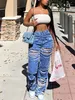 Женские прямые рваные джинсы, модные мешковатые брюки с карманами и клапанами, винтажные уличные джинсовые брюки в стиле хип-хоп, Mujer 240307