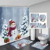 Curtains Red Christmas Shower Curtain Set Green Pine Branches Rope Ball Winter New Year Xmas Bathroom Decor Rug Bath Mat Toilet Lid Cover