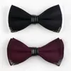 Bow Ties 12 6CM High Quality Man's Wine Black Solid Cotton Metal Edge Double Layered Bowtie For Groom Wedding Banquet Party Neckties