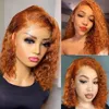 Perruque Bob Lace Frontal Wig naturelle ondulée, cheveux courts et bouclés, Orange gingembre, 13x4, brun rougeâtre, 4x4, avec Closure