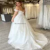 Fantaisie grande taille robe de mariée épaules dénudées dentelle une ligne pays robes de mariée élégant corset balayage train civil jardin robe de mariée 2024 robes de novia