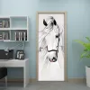 Stickers Selfadhesive 3D Door Stickers Hand Painted White Horse Abstract Art Wall Painting Bedroom Study Room Door Mural Wallpaper Decor