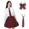 HOLOUN jupe plissée Jk 48CM 4 pièces ensemble nœud papillon cravate chemise à manches longues Plaid taille haute ALine uniforme scolaire 9 couleurs cadeau 240301