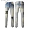 Herr jeans man jeans designer jean lila jeans märke mager smala fit lyxhål rippade biker byxor mager byxdesigner stack mens kvinnor trend byxor l240313