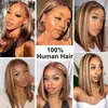 Perruque Bob Lace Front Wig naturelle, cheveux naturels, courts et lisses, à reflets, 13x4, blond P4/27, pre-plucked, pour femmes