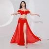 Scena zużycie tańca tańca tańca top z rękawów na ramionach dzielona spódnica ćwicz ubrania Aldult Women tańca odzież