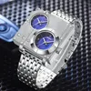 Wristwatches Golden Luxury Quartz Men's Watch Square Dual Time Zone Creative Big Clock Full Steel Sport Watches Luminous Pointer Reloj