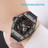 Relógio masculino RM Relógio Feminino RM055 Relógio Mecânico Automático Série Full Hollow Rm055 Ntpt Fibra de Carbono Diamante Original 18k Ouro Rosa