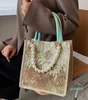 Designer -Tote Bag Luxury Handbags EcoFriendly Large Linen Beach med Pearl Chain Shopping Handväska