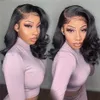 Brésilien Body Wave Short Bob Lace Front Wig HD Transparent 13x4 en dentelle Frontal Human Hair Wigs Fomen Women Pré-cueillette Vierge Vierge