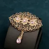 Brooches Gold Plated Moroccan Women Brooch With Water Drop Rhinestone Arabic Turkish Wedding Ethnic Hajib Pins Bijoux