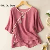 Etnische Kleding Lente Zomer Traditionele Chinese Vrouwen Kleding Korte Mouw Top Losse Hanfu Tang Pak Ronde Hals Literair T-shirt