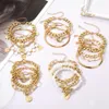 Bangle fnio Trendy OT Buckle Chain Armband Set for Women Gold Color Link Chain Bangle Female Fashion Jewelry Giftl2403
