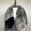 Halsdukar riktig silver halsduk fururry lady raccoon päls lyx kvinnor vinter varmt tjock två sida äkta