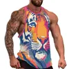 Herrtankstoppar tiger topp män färgglada illustration livlig sommar grafisk träning sportkläder överdimensionerade ärmlösa skjortor