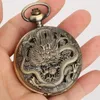 Pocket Watches Bronze Vintage Ancient Dragon Design Quartz Titta Steampunk Analog Fob Chain Gift Men Women Necklace Pendant Clock