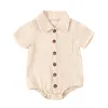 Rompers zomer baby babymeisjes jongens shirts bodysuit stevige kleur afslag kraag met korte mouw jumpsuits casual kleding