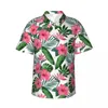 Mäns avslappnade skjortor Hawaii skjorta strand skog palmblad blusar blommor och flamingo tryck vintage man kortärmad bekväma toppar