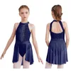 Stage Wear Kids Meisjes Kunstschaatsen Kostuum Ballet Tutu Dans Jurk Glanzende Steentjes Uitsparing Terug Turnpakje Prestaties