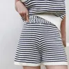 Stripe Stripe Womens Two Peice Set Summer Poloneck ärmlös ficka tophigh midjeshorts Tracksuit Kvinnor Simple 240304