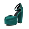 Toe Dress Square Shoes 559 Super High Heel Satin Mary Jane Chunky Platform Pumps for Women Fashion Catwalk Sandals 35-41 79618 33764