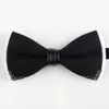 Bow Ties 12 6CM High Quality Man's Wine Black Solid Cotton Metal Edge Double Layered Bowtie For Groom Wedding Banquet Party Neckties