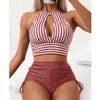 Kvinnors badkläder Summer randiga baddräkter Tankini Set Female Push Up For Beach Wear Two-Piece Bathing Suits Pool Swimming Suit